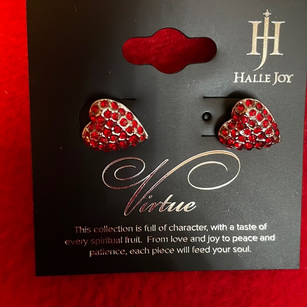 Virtual Halle joy red heart earrings love red crystal
